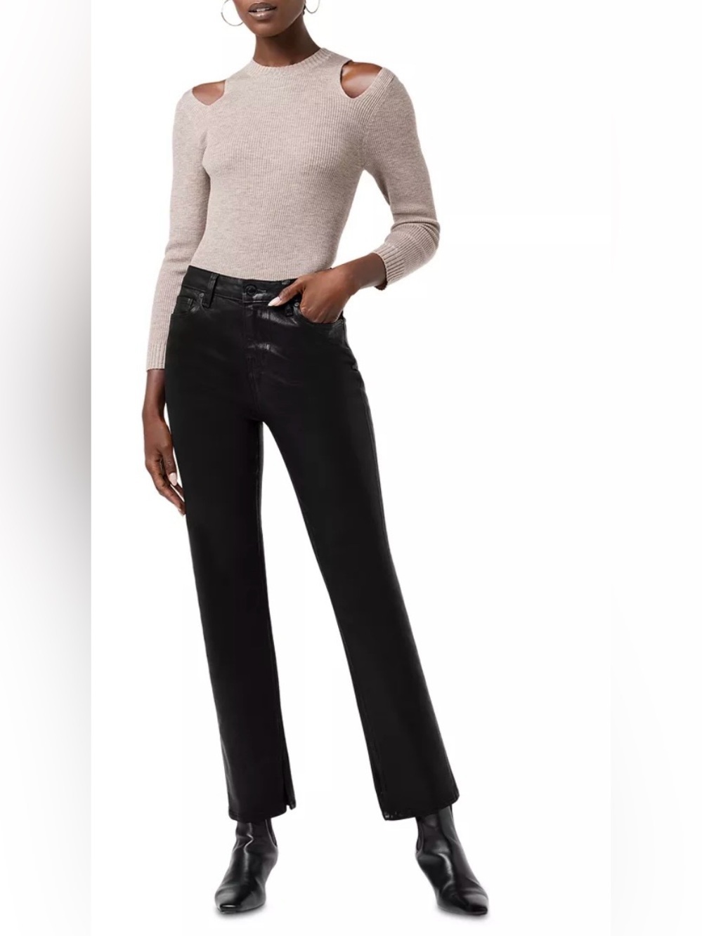 Hudson Nico High Rise Straight Leg Jeans in Coated Black Beauty, size 31,Chic